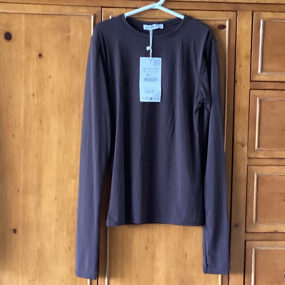 Zara Long Sleeve Brown Fitted T Shirt Woman’s Size S
